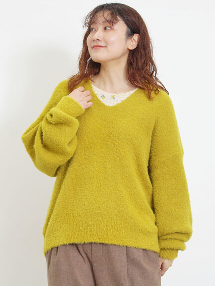 ◎シャギーキーネックニット（チャコールグレー/レッド/イエロー/ブルー/キナリ）｜Samansa Mos2（サマンサ モスモス）通販