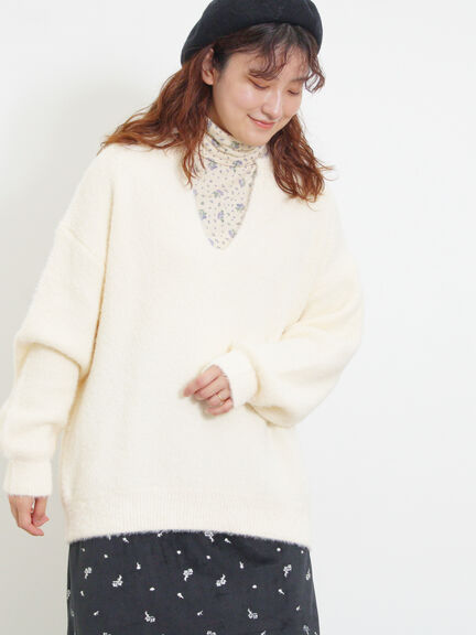 ◎シャギーキーネックニット（チャコールグレー/レッド/イエロー/ブルー/キナリ）｜Samansa Mos2（サマンサ モスモス）通販