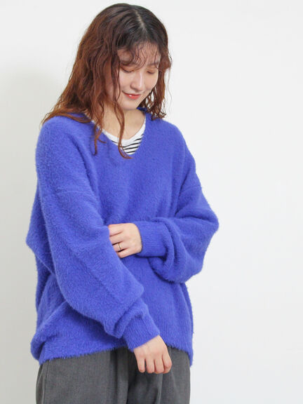 ◎シャギーキーネックニット（チャコールグレー/レッド/イエロー/ブルー/キナリ）｜Samansa Mos2（サマンサ モスモス）通販