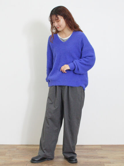 ◎シャギーキーネックニット（チャコールグレー/レッド/イエロー/ブルー/キナリ）｜Samansa Mos2（サマンサ モスモス）通販
