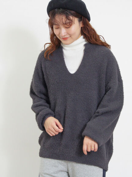 ◎シャギーキーネックニット（チャコールグレー/レッド/イエロー/ブルー/キナリ）｜Samansa Mos2（サマンサ モスモス）通販