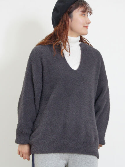 ◎シャギーキーネックニット（チャコールグレー/レッド/イエロー/ブルー/キナリ）｜Samansa Mos2（サマンサ モスモス）通販
