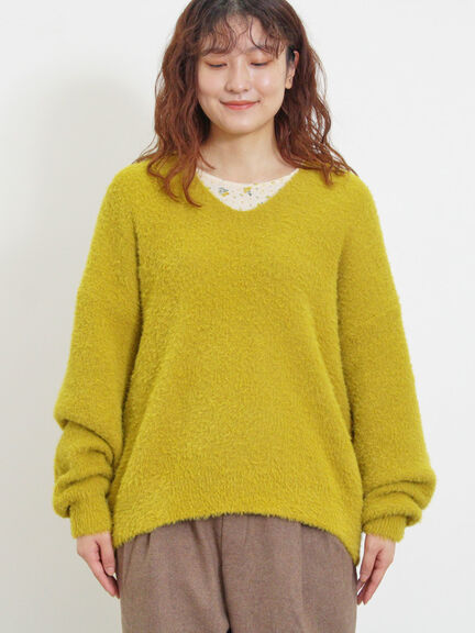 ◎シャギーキーネックニット（チャコールグレー/レッド/イエロー/ブルー/キナリ）｜Samansa Mos2（サマンサ モスモス）通販