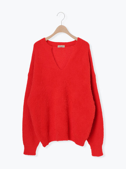 ◎シャギーキーネックニット（チャコールグレー/レッド/イエロー/ブルー/キナリ）｜Samansa Mos2（サマンサ モスモス）通販