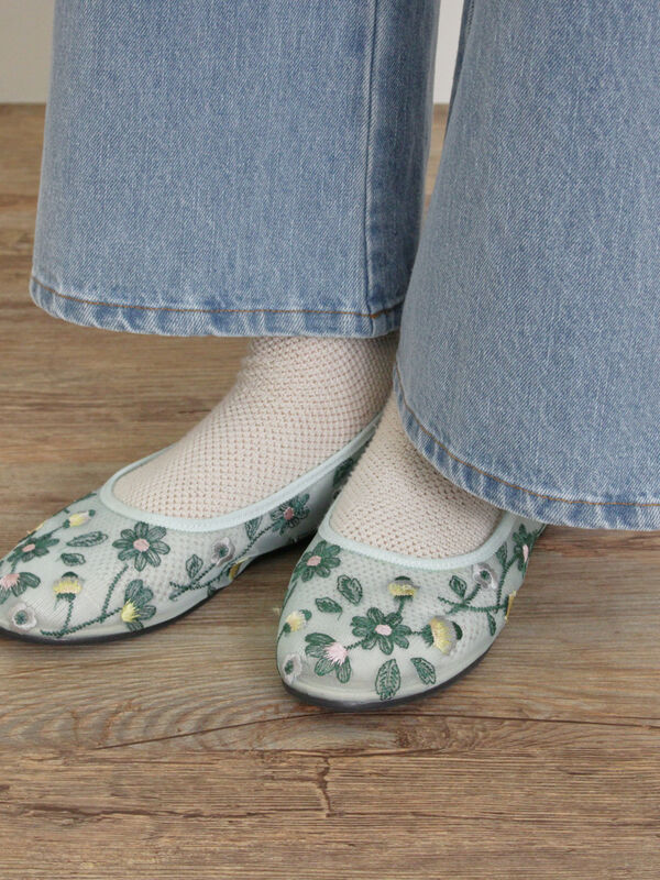 レビュー高評価の商品!の商品をすべて セール】 花柄刺繍シアーシューズ（ベージュ/ミント/シューズ 靴