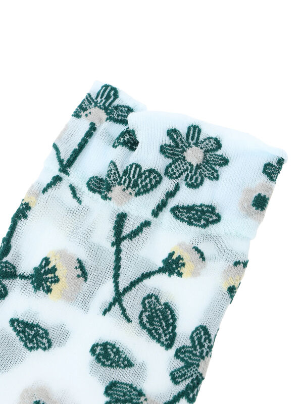 セール】 花柄シアーソックス（ベージュ/ミント/レッグウェア/タイツ