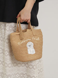 セール】 ドッグ刺繍カゴバッグ（オフホワイト/ブラウン/バッグ/バッグ