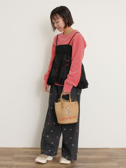 ドッグ刺繍カゴバッグ（オフホワイト/ブラウン）｜Samansa Mos2（サマンサ モスモス）通販