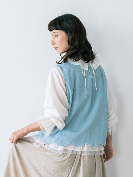 【kazumi×Samansa Mos2】刺繍入リボンベスト（ベージュ/サックスブルー/ブルー）｜Samansa Mos2（サマンサ モスモス）通販
