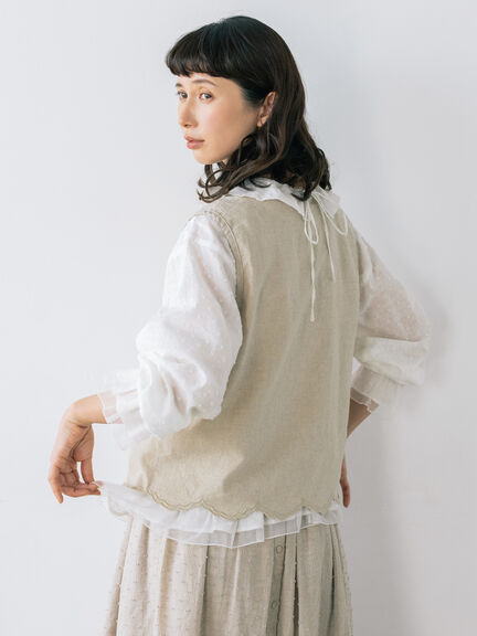 【kazumi×Samansa Mos2】刺繍入リボンベスト（ベージュ/サックスブルー/ブルー）｜Samansa Mos2（サマンサ モスモス）通販