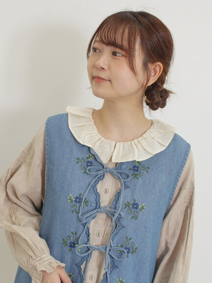 【kazumi×Samansa Mos2】刺繍入リボンベスト（ベージュ/サックスブルー/ブルー）｜Samansa Mos2（サマンサ モスモス）通販