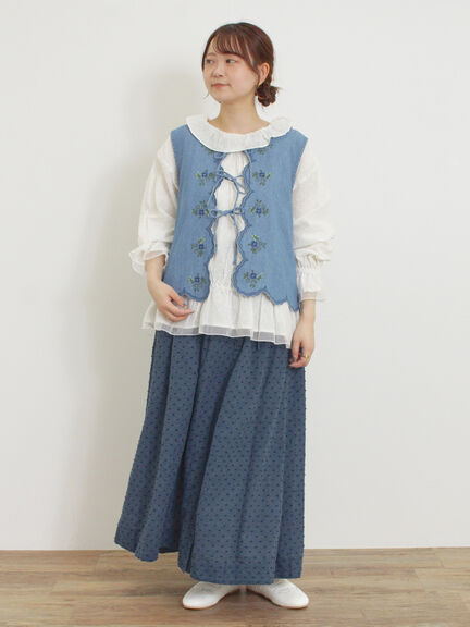 【kazumi×Samansa Mos2】刺繍入リボンベスト（ベージュ/サックスブルー/ブルー）｜Samansa Mos2（サマンサ モスモス）通販