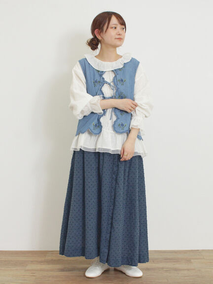 【kazumi×Samansa Mos2】刺繍入リボンベスト（ベージュ/サックスブルー/ブルー）｜Samansa Mos2（サマンサ モスモス）通販