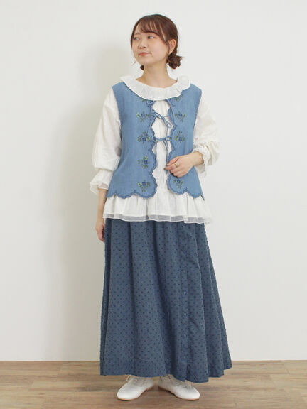 【kazumi×Samansa Mos2】刺繍入リボンベスト（ベージュ/サックスブルー/ブルー）｜Samansa Mos2（サマンサ モスモス）通販