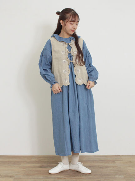 【kazumi×Samansa Mos2】刺繍入リボンベスト（ベージュ/サックスブルー/ブルー）｜Samansa Mos2（サマンサ モスモス）通販