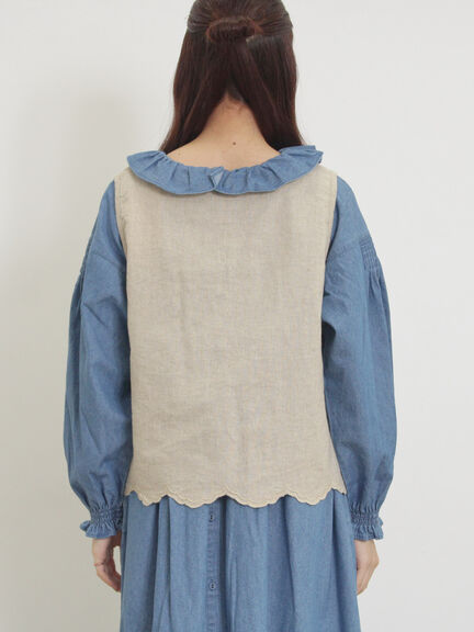 【kazumi×Samansa Mos2】刺繍入リボンベスト（ベージュ/サックスブルー/ブルー）｜Samansa Mos2（サマンサ モスモス）通販