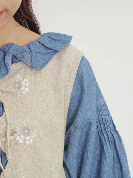 【kazumi×Samansa Mos2】刺繍入リボンベスト（ベージュ/サックスブルー/ブルー）｜Samansa Mos2（サマンサ モスモス）通販