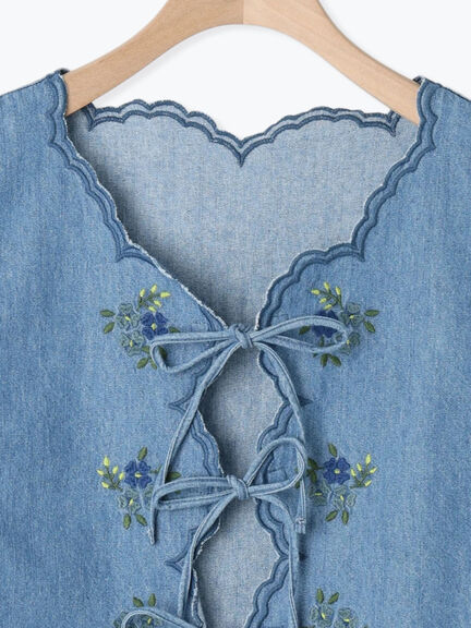 【kazumi×Samansa Mos2】刺繍入リボンベスト（ベージュ/サックスブルー/ブルー）｜Samansa Mos2（サマンサ モスモス）通販