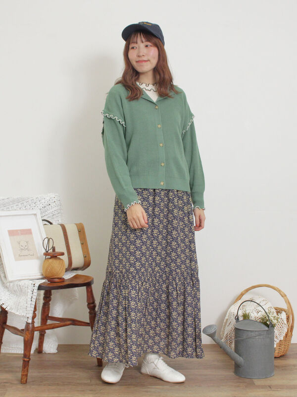 セール】 花柄シャーリング切替スカート（イエロー/グリーン