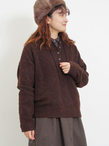 フード付きヘンリーネックニット（グレー/ベージュ/ダークブラウン）｜Samansa Mos2（サマンサ モスモス）通販