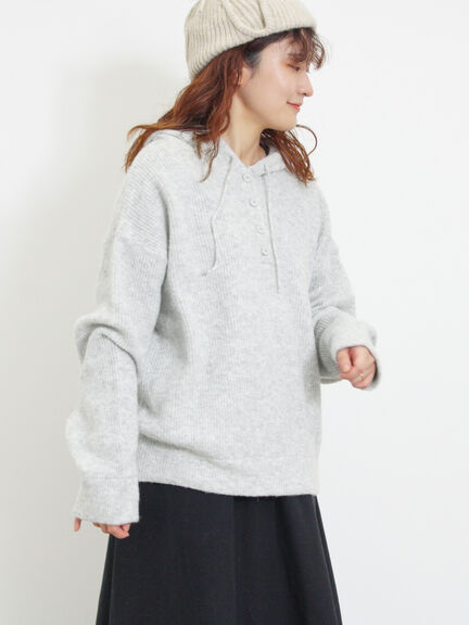 フード付きヘンリーネックニット（グレー/ベージュ/ダークブラウン）｜Samansa Mos2（サマンサ モスモス）通販