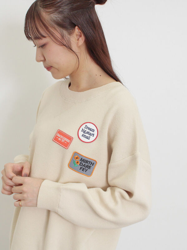 セール】 ワッペン付スウェットライクニット（グレー/チャコールグレー