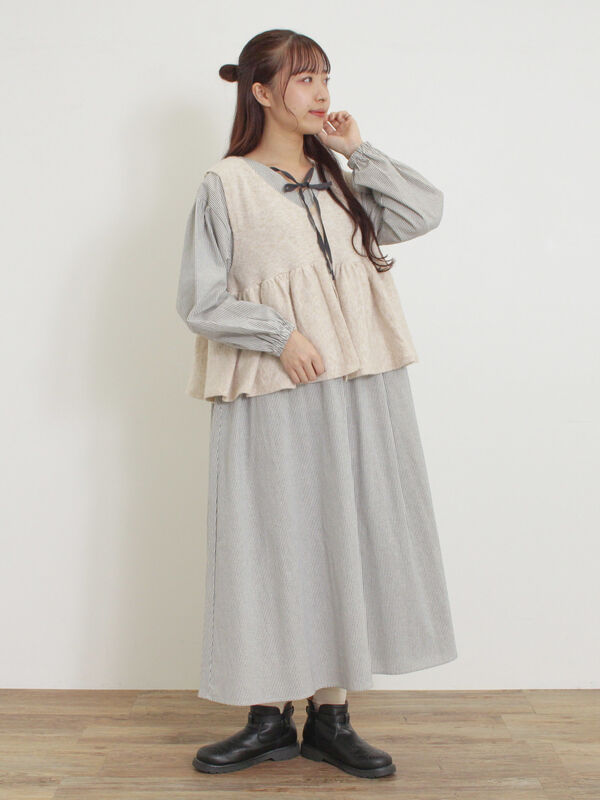 セール】 【S/Mサイズ】リボン付き柄アソート前後2WAYワンピース