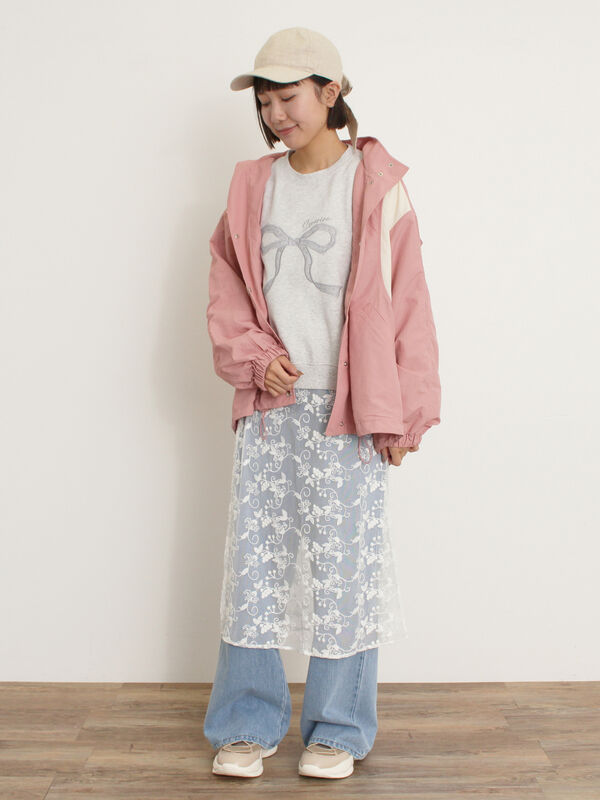 セール】 【撥水加工】切替2WAY配色パーカー（チャコールグレー/ピンク