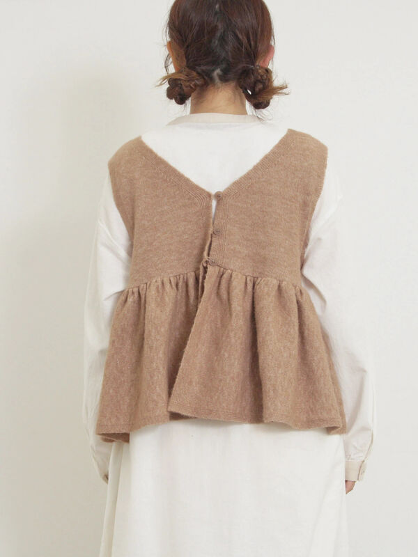 セール】 Vネック裾フリル前後2WAYニットベスト（ピンク/モカ/グリーン