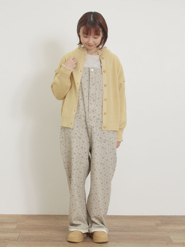 セール】 配色メロー畦編みニットカーディガン（ブラック/イエロー