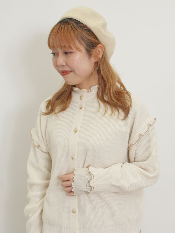 セール】 配色メロー畦編みニットカーディガン（ブラック/イエロー