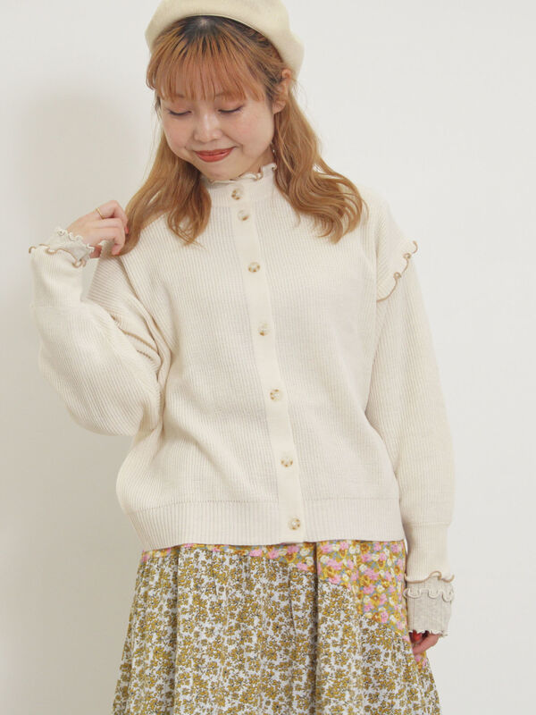 セール】 配色メロー畦編みニットカーディガン（ブラック/イエロー