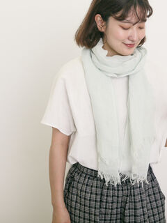 セール】 【UVカット】麻綿シワ加工ストール（ベージュ/ミント