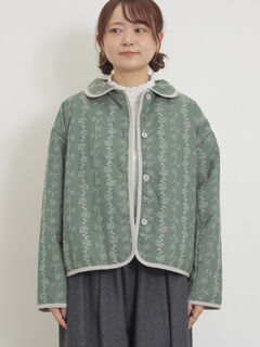 セール】 中綿花柄刺繍パイピングジャケット（チャコールグレー