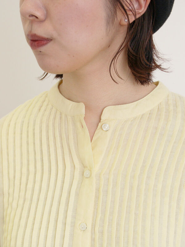 セール】 インドガーゼピンタックシャツ（オフホワイト/イエロー