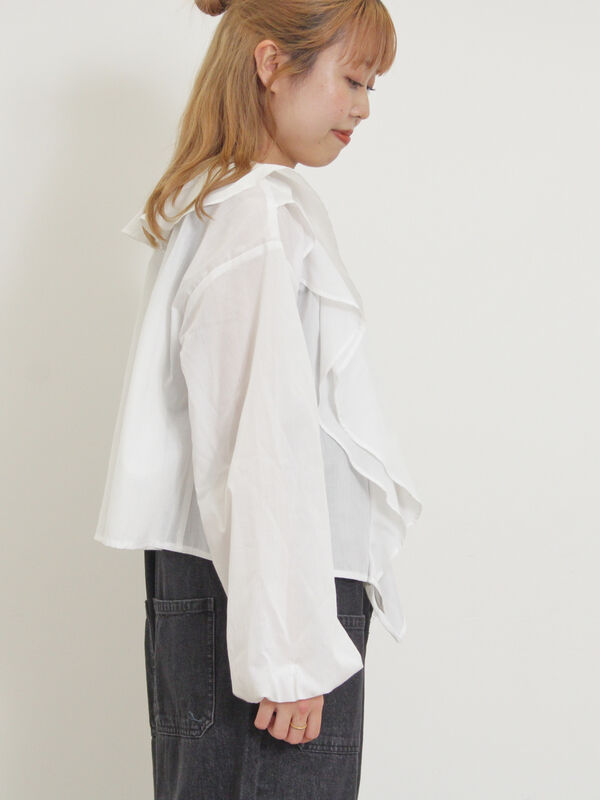 セール】 フレアカラーブラウス（オフホワイト/ブラック/ピンク