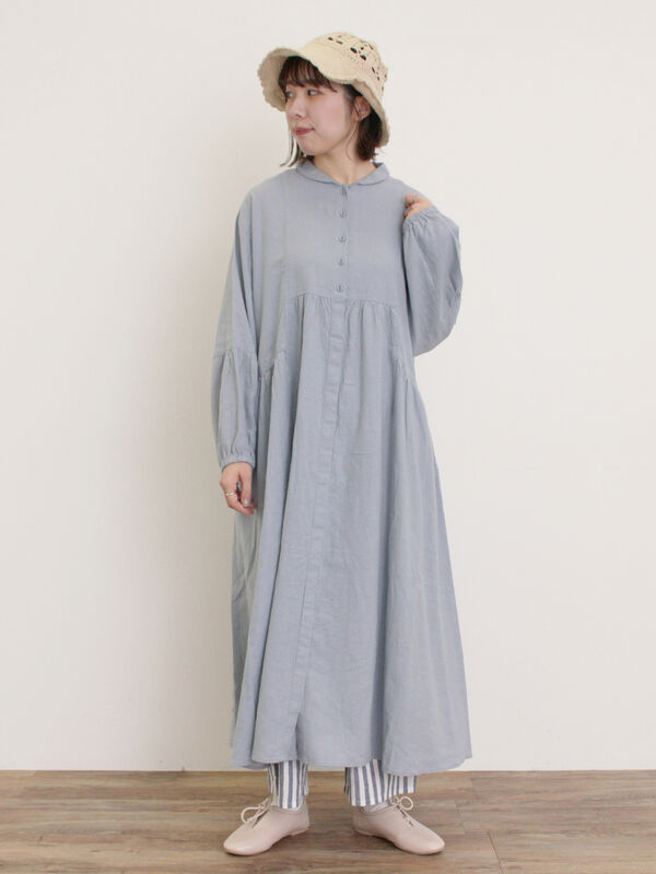 良質  Cross×Linen】ショールカラーワンピース ≪S/Mサイズ≫（オフ ワンピース