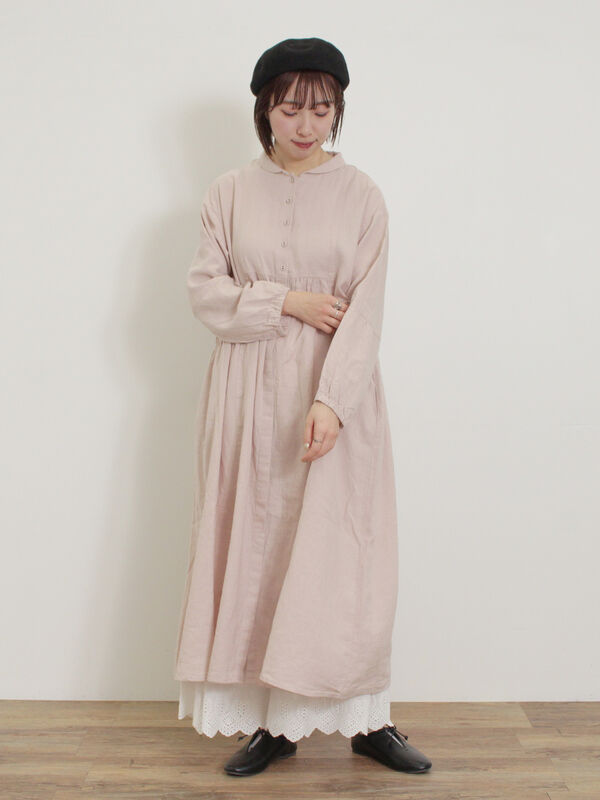通販生活 ファッション Cross×Linen】ショールカラーワンピース ≪S/Mサイズ≫（オフ ワンピース