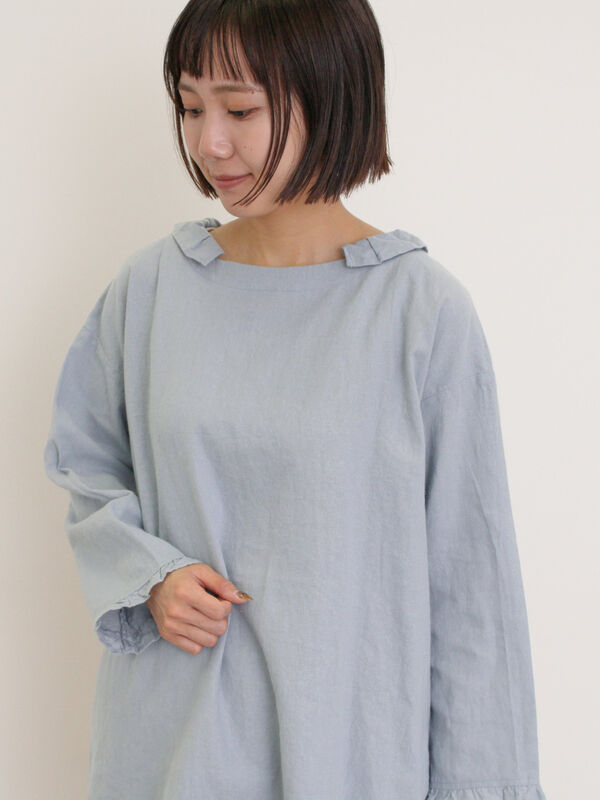 【Cross×Linen】フリルカラーブラウス（サックスブルー）｜Samansa Mos2（サマンサ モスモス）通販