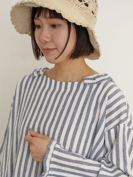 【Cross×Linen】フリルカラーブラウス（オフホワイト/ピンク/ベージュ/サックスブルー/ブルー）｜Samansa Mos2（サマンサ モスモス）通販
