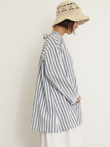 【Cross×Linen】フリルカラーブラウス（オフホワイト/ピンク/ベージュ/サックスブルー/ブルー）｜Samansa Mos2（サマンサ モスモス）通販