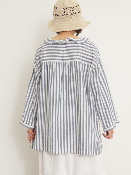 【Cross×Linen】フリルカラーブラウス（オフホワイト/ピンク/ベージュ/サックスブルー/ブルー）｜Samansa Mos2（サマンサ モスモス）通販
