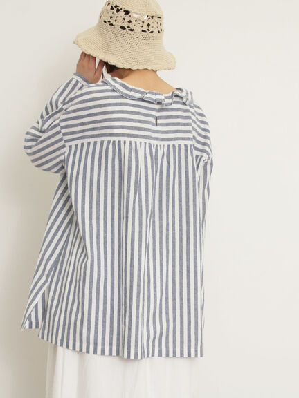 【Cross×Linen】フリルカラーブラウス（オフホワイト/ピンク/ベージュ/サックスブルー/ブルー）｜Samansa Mos2（サマンサ モスモス）通販