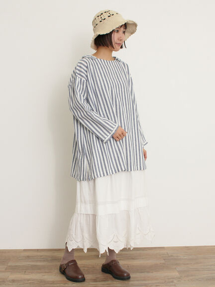 【Cross×Linen】フリルカラーブラウス（オフホワイト/ピンク/ベージュ/サックスブルー/ブルー）｜Samansa Mos2（サマンサ モスモス）通販