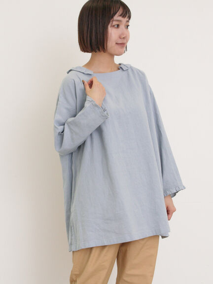 【Cross×Linen】フリルカラーブラウス（オフホワイト/ピンク/ベージュ/サックスブルー/ブルー）｜Samansa Mos2（サマンサ モスモス）通販