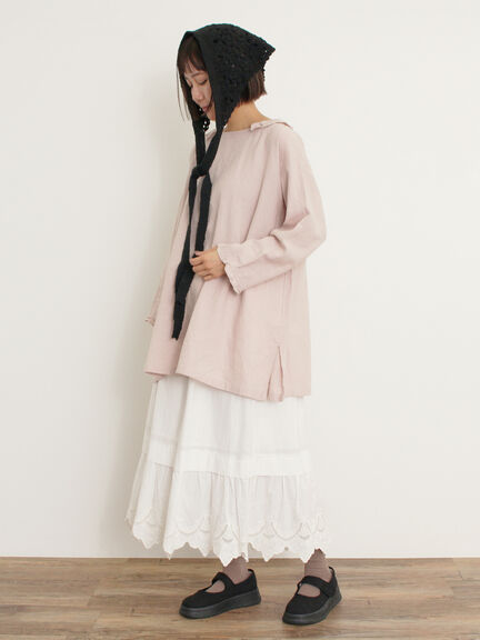 【Cross×Linen】フリルカラーブラウス（オフホワイト/ピンク/ベージュ/サックスブルー/ブルー）｜Samansa Mos2（サマンサ モスモス）通販