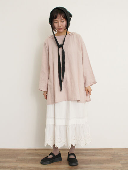 【Cross×Linen】フリルカラーブラウス（オフホワイト/ピンク/ベージュ/サックスブルー/ブルー）｜Samansa Mos2（サマンサ モスモス）通販