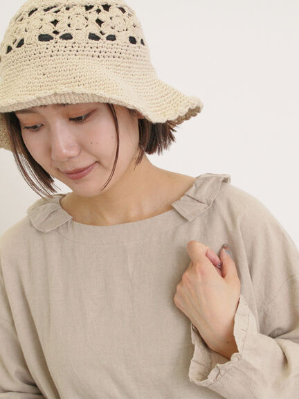 【Cross×Linen】フリルカラーブラウス（オフホワイト/ピンク/ベージュ/サックスブルー/ブルー）｜Samansa Mos2（サマンサ モスモス）通販