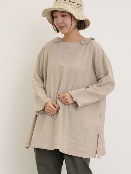 【Cross×Linen】フリルカラーブラウス（オフホワイト/ピンク/ベージュ/サックスブルー/ブルー）｜Samansa Mos2（サマンサ モスモス）通販