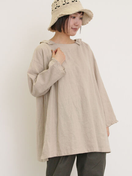 【Cross×Linen】フリルカラーブラウス（オフホワイト/ピンク/ベージュ/サックスブルー/ブルー）｜Samansa Mos2（サマンサ モスモス）通販